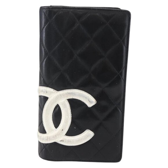 CHANEL Matelasse Cambon Line Long Wallet Calf Skin Black Silver CC Auth 147683 - Picture 2 of 16